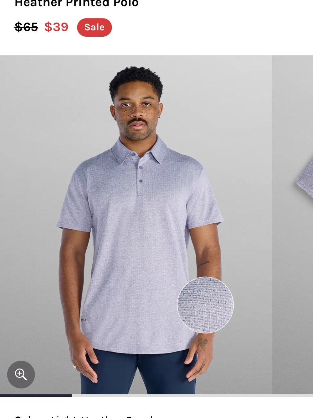 BYLT Basica Heathered Light Lavender Polo Shirt - Men's